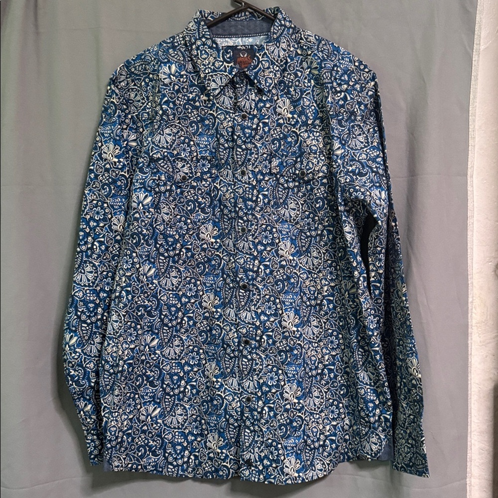 Moonshine Spirit Men’s LongSleeve Blue Snap On Shirt